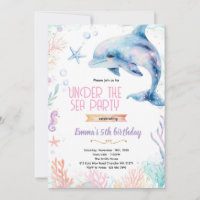 Dolphin birthday theme party invitation