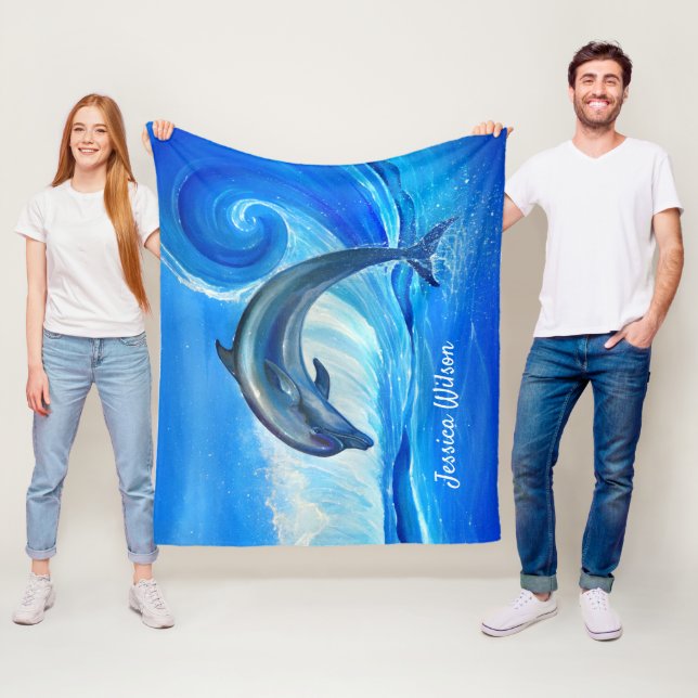 Dolphin Blankets | Blue Ocean Wave Fleece (In Situ)