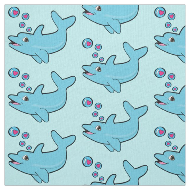 Dolphin Blowing Heart-Filled Bubbles Fabric (Swatch)