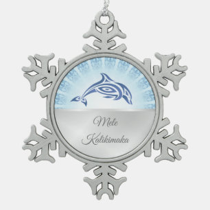 Dolphin Blue Mandala Personalise Snowflake Pewter Christmas Ornament