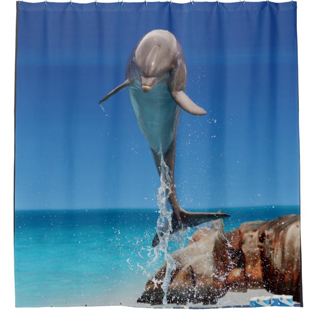 Dolphin Blue Water Ocean Wildlife Animal Shower Curtain (Front)