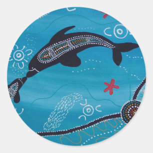 Dolphin & Calf Dreaming Classic Round Sticker