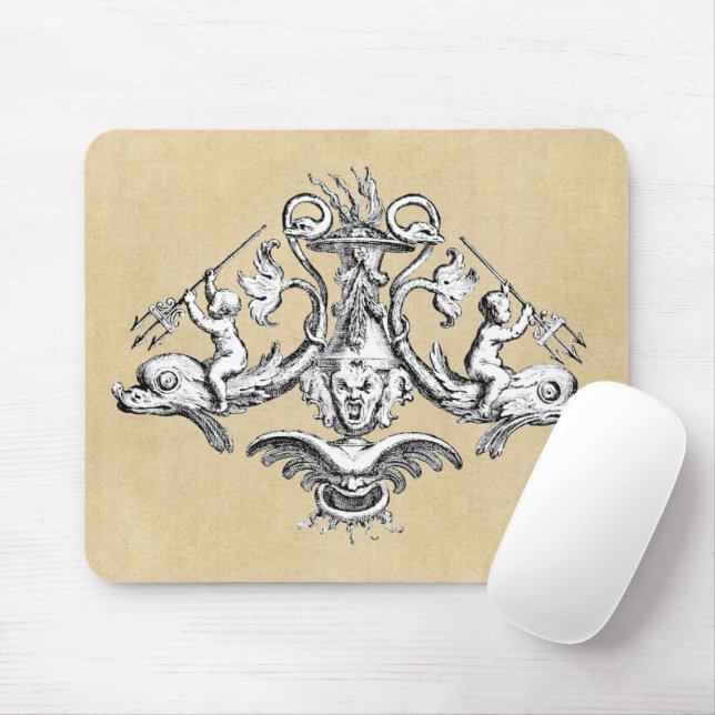 Dolphin & Cherub Nautical Emblem Mouse Mat (With Mouse)