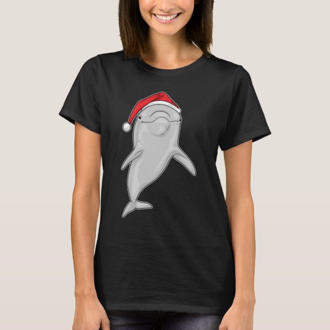 Dolphin Christmas Santa hat T-Shirt (Front)