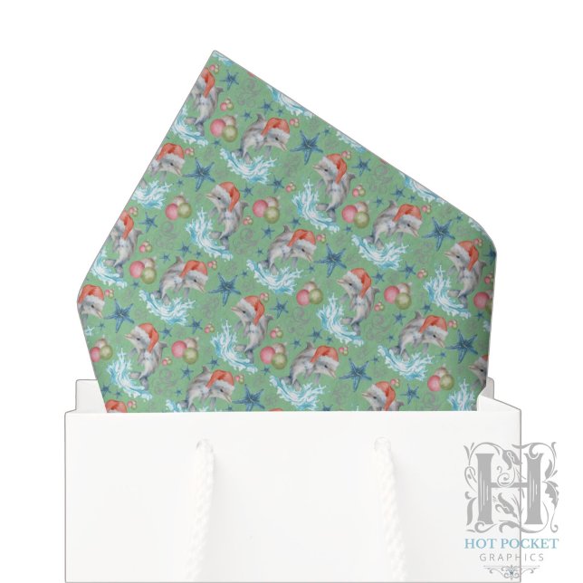 Dolphin Christmas Tissue Paper in Green (Creator Uploaded)