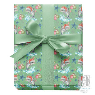 Dolphin Christmas Wrapping Paper in Green