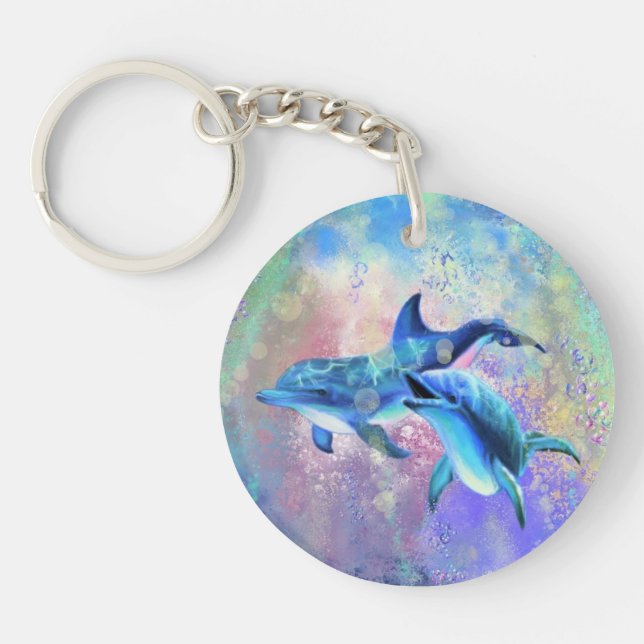 Dolphin Couple - Add Your Picture / Text Key Ring (Front)