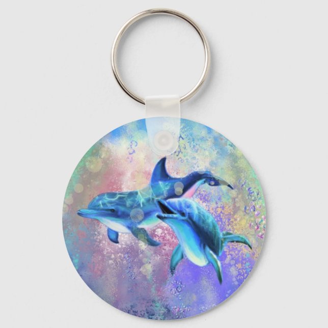 Dolphin Couple - Add Your Picture / Text Key Ring (Front)