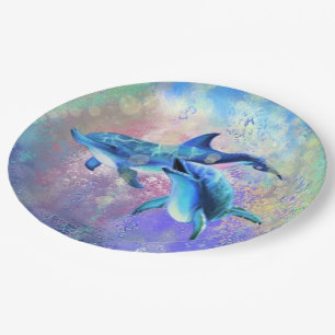 Dolphin Couple - Add Your Picture / Text Paper Plate