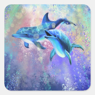 Dolphin Couple - Add Your Text / Name - Square Sticker
