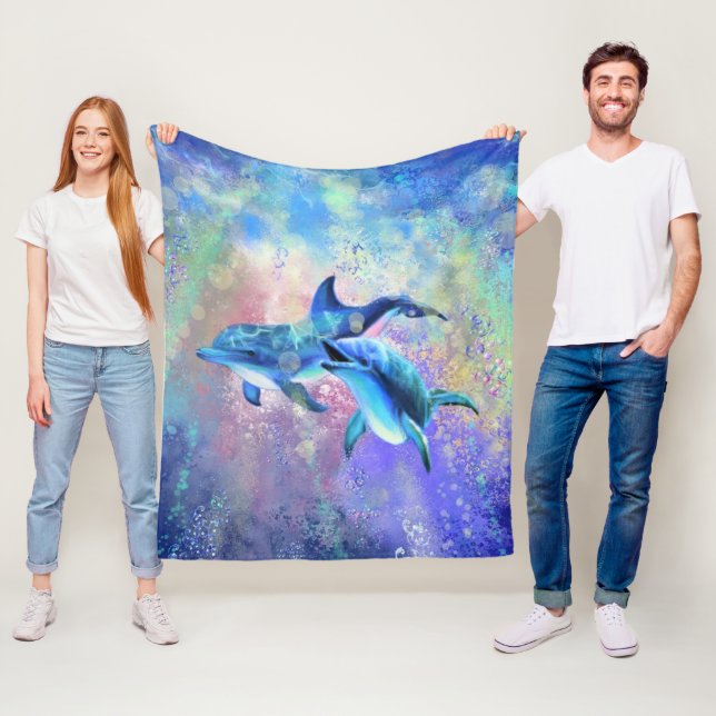 Dolphin Couple Fleece Blanket (In Situ)