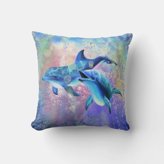 Dolphin Couple - Love - Happy Cushion (Front)