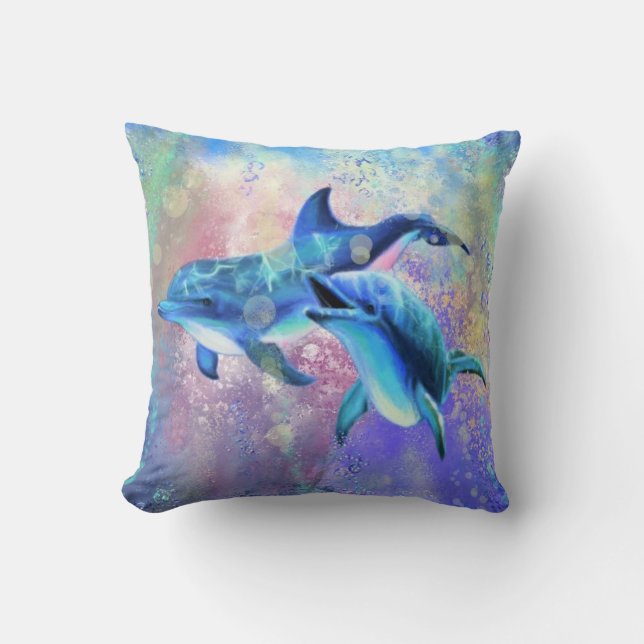 Dolphin Couple Love - Happy  Cushion (Front)