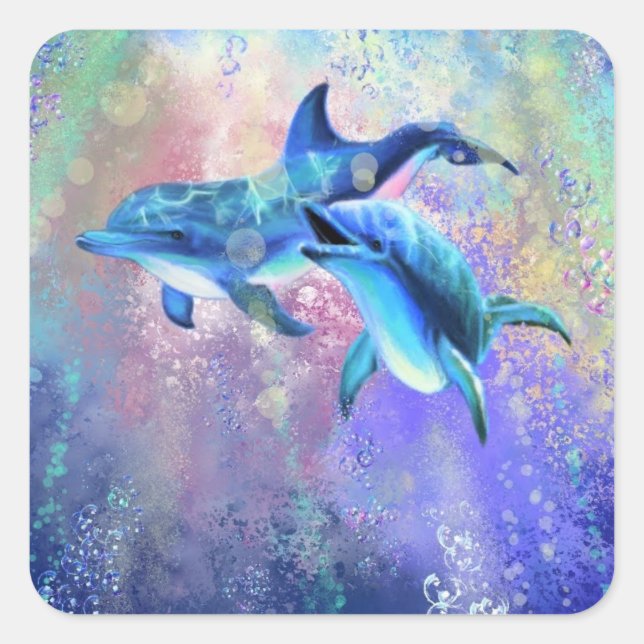 Dolphin Couple Sticker Happy Family - Painting (Front)