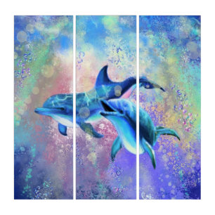 Dolphin Couple Triptych Family - Painting