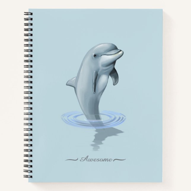 Dolphin, Custom Anchor and Script on Light Blue Notebook (Front)
