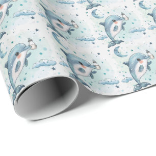 Dolphin Cute Baby Pastel Watercolor Pattern  Wrapping Paper