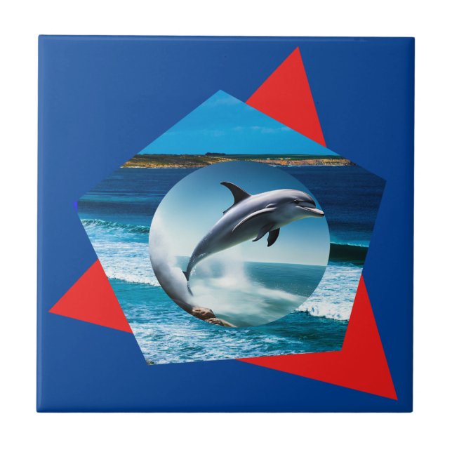 Dolphin Dancing On The Waves, Ceramic Tile (Front)