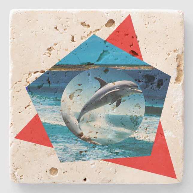 Dolphin Dancing On The Waves, Stone Coaster (Front)