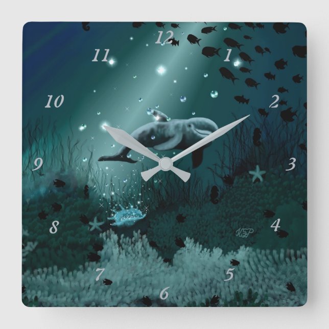 Dolphin Dream Square Wall Clock (Front)
