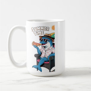 Dolphin eat pizza in summer holiday coffee mug