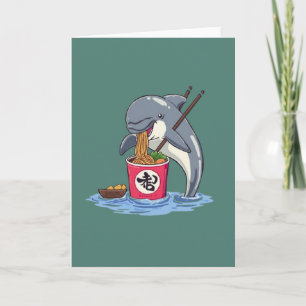 Dolphin Eating Ramen Illustration Card