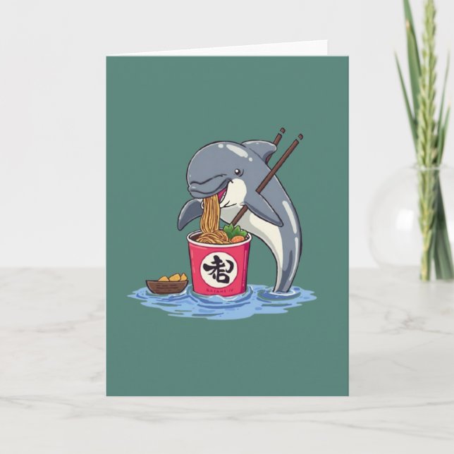 Dolphin Eating Ramen Illustration Card (Front)