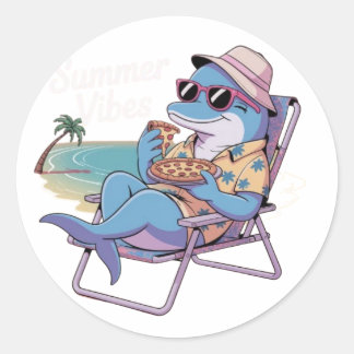 Dolphin eats pizza  classic round sticker