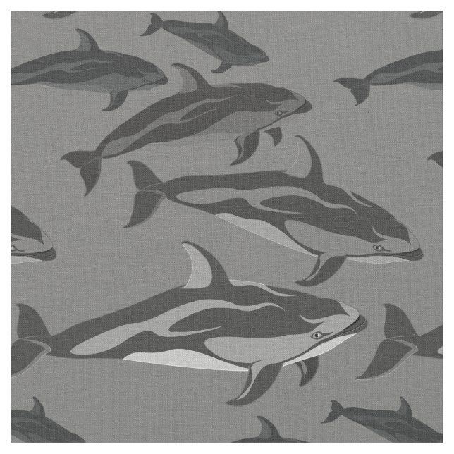 Dolphin Fabric Dolphin Art Natural Linen Fabric (Close Up)