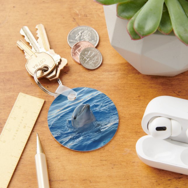 Dolphin Face in Ocean Cute Photo Key Ring (Desk)