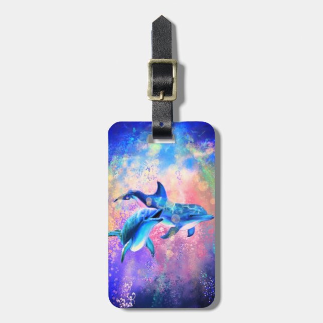 Dolphin Family Luggage Tag (Front Vertical)