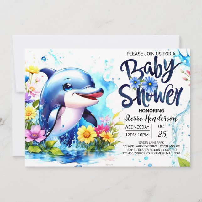 Dolphin Fantasy Aquatic Boy Baby Shower Invitation (Front)