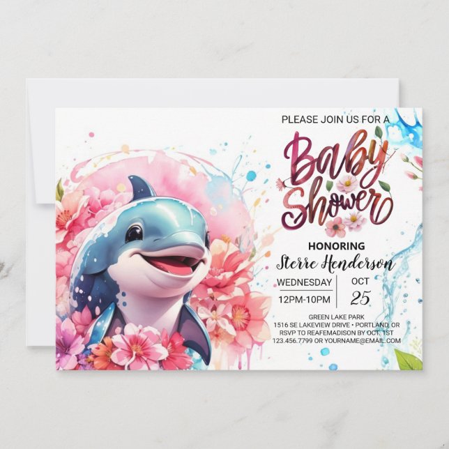 Dolphin Fantasy Pink Girl's Baby Shower Invitation (Front)