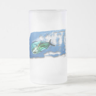 Dolphin fish attack frosted beer glass frosted glass beer mug