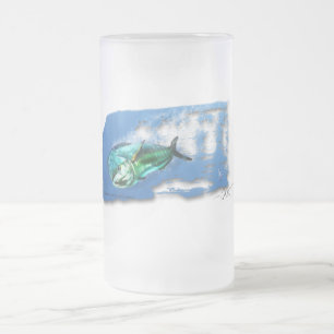 Dolphin fish attack frosted beer glass mug