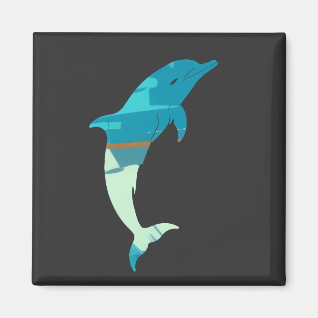 Dolphin Fish Illustration Silhouette Style Magnet (Front)