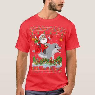 Dolphin Fish Xmas Pajama Ugly Santa Riding Dolphin T-Shirt