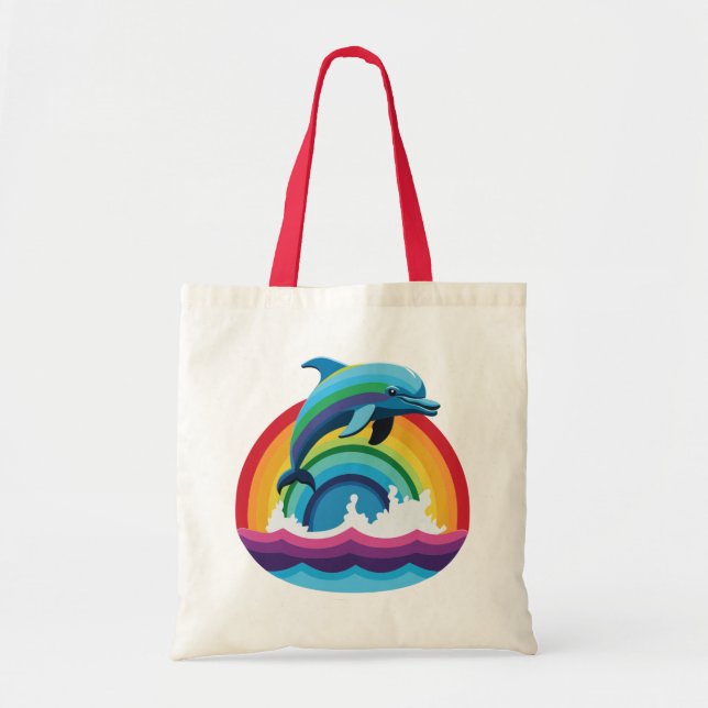 Dolphin Flippin' over rainbow Tote Bag (Front)