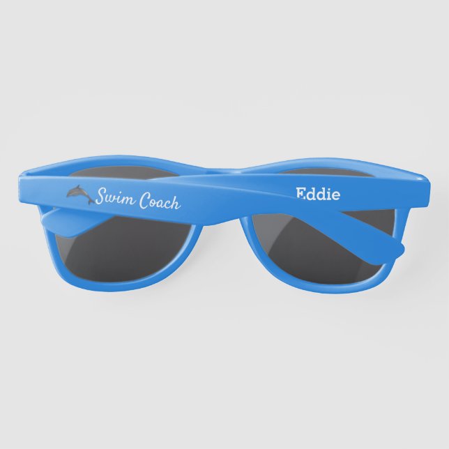 Dolphin  for swim coaches -  personalised blue sunglasses (Back)