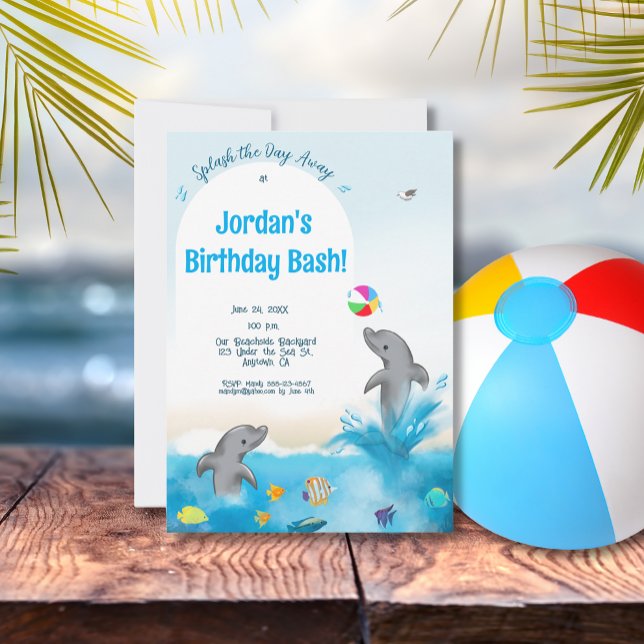 Dolphin Fun Beach Volleyball Kids Graphic Invitation (Creator Uploaded)