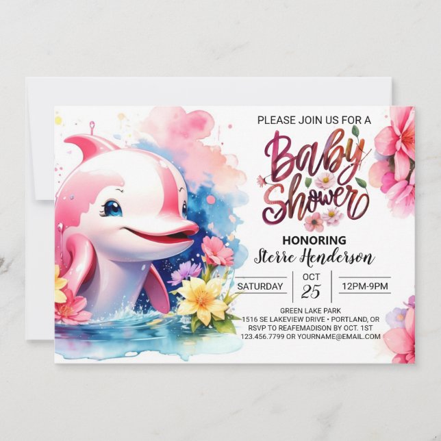 Dolphin Girl Baby Shower Invitation (Front)