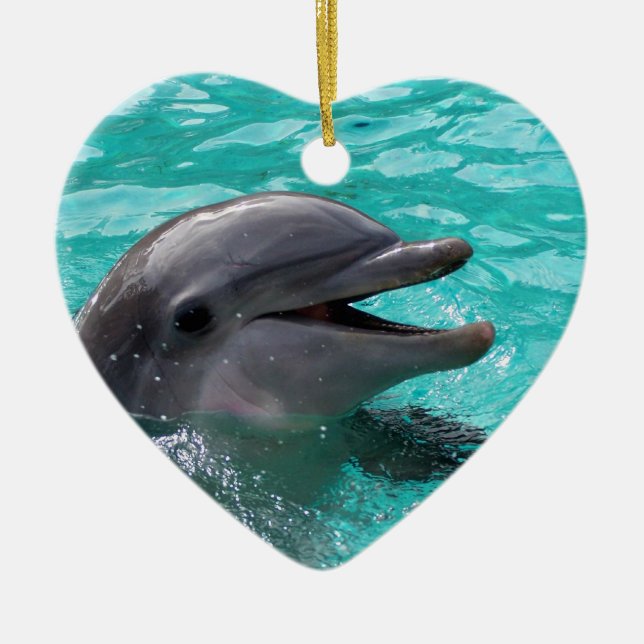 Dolphin head in aquamarine water ceramic tree decoration (Front)