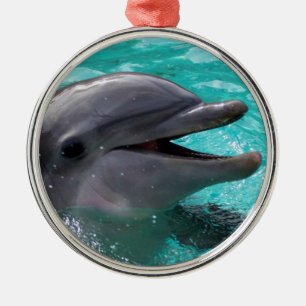 Dolphin head in aquamarine water metal tree decoration