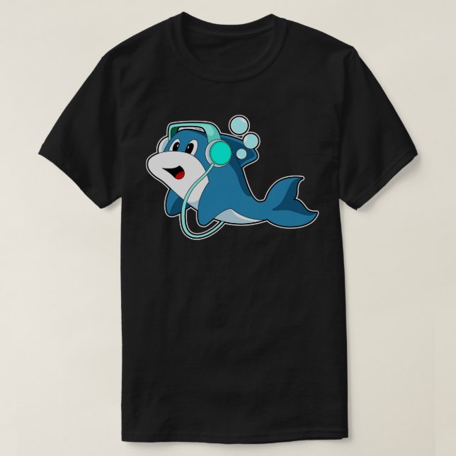 Dolphin Headphone Music 1 T-Shirt (Design Front)