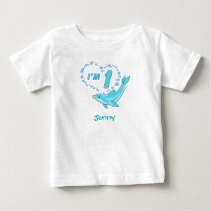 Dolphin Heart 1st Birthday Baby Bodysuit