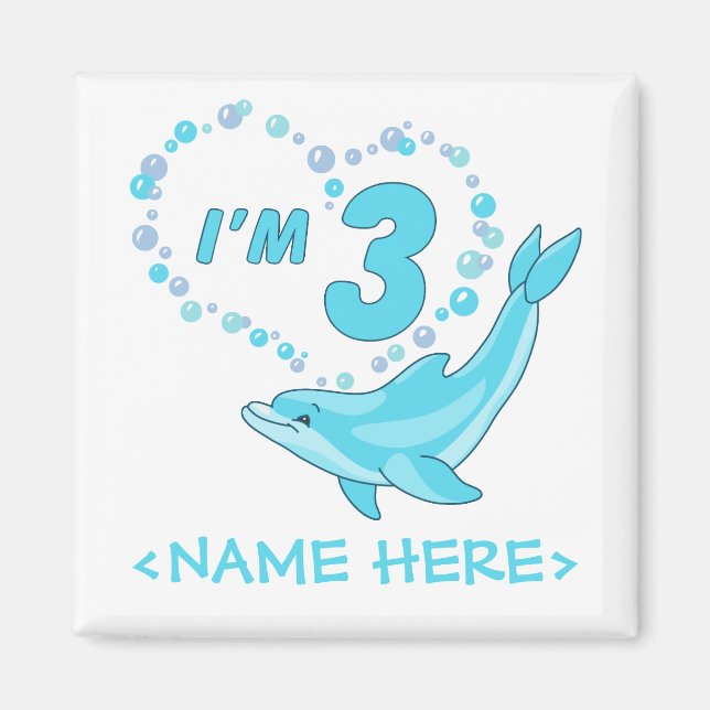 Dolphin Heart 3rd Birthday Magnet (Front)