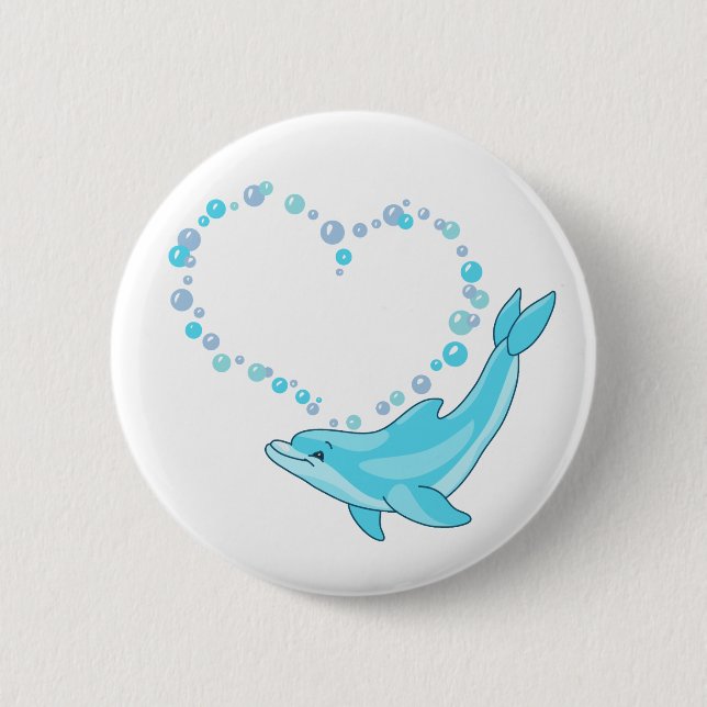 Dolphin Heart 6 Cm Round Badge (Front)