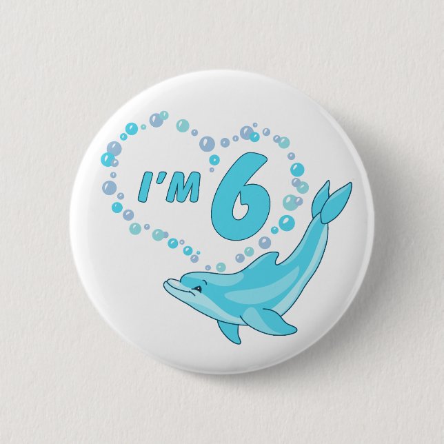 Dolphin Heart 6th Birthday 6 Cm Round Badge (Front)