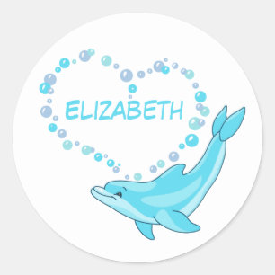Dolphin Heart Personalised Classic Round Sticker