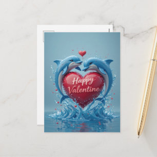 Dolphin Heart Valentine Ocean Love Romantic  Holiday Postcard